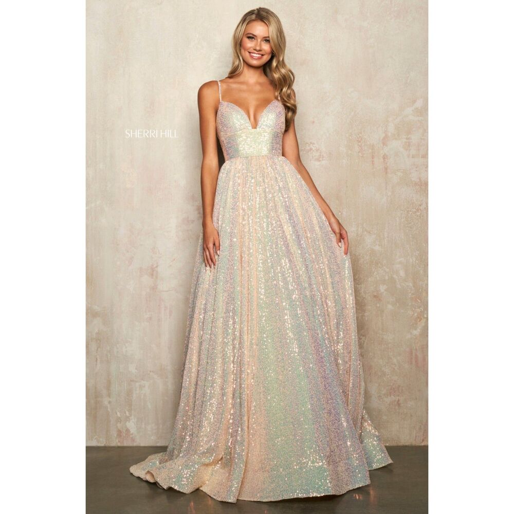 10309 NWT Size 2 Sherri Hill ball gown sweetheart neckline lace up sequin gold